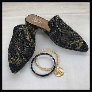 LAST NIB Franco Sarto Gray Brocade Mules size 7.5M